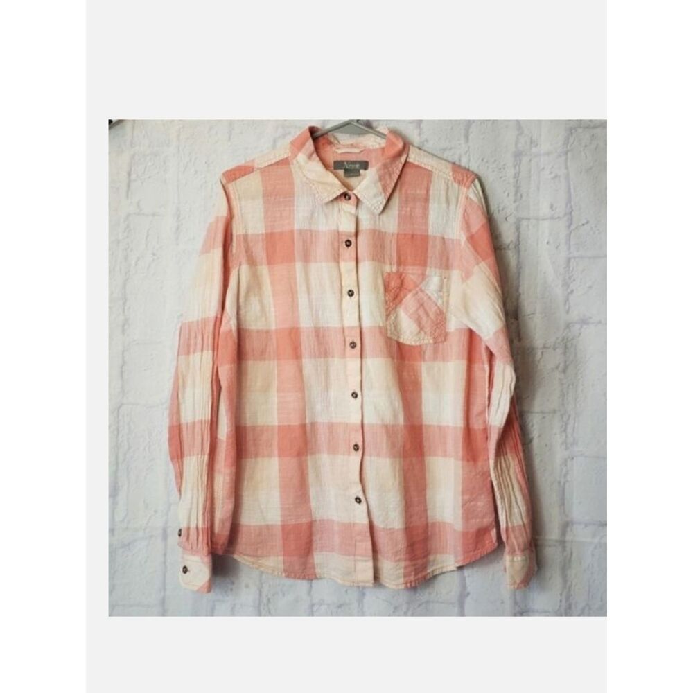 NATURAL REFLECTIONS Gingham Plaid Cotton Button-Down Shirt Large